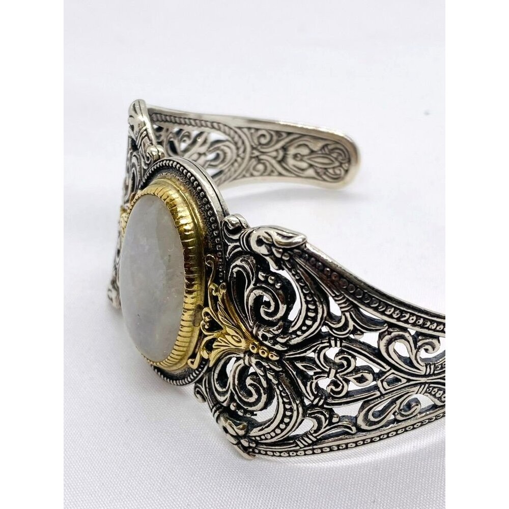Konstantino Sterling Silver 925 18K 750 White Stone Cuff Bracelet 7.5" - Picture 9 of 10
